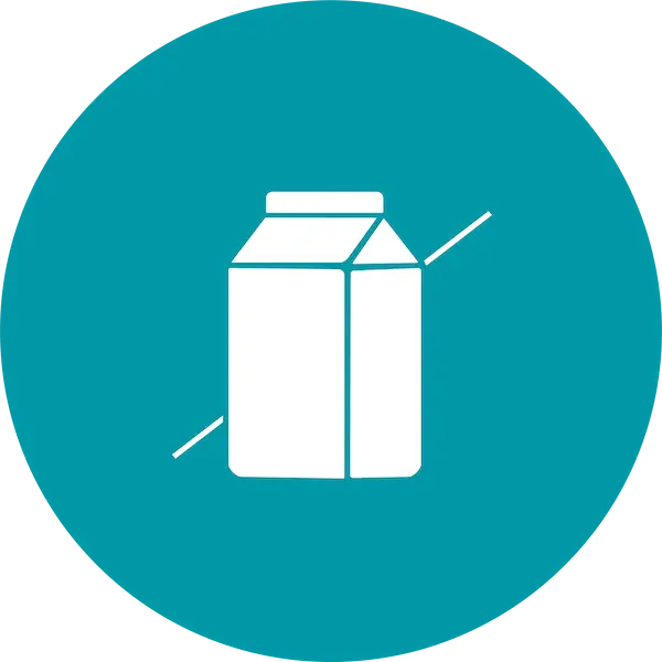 White icon of a milk carton on a teal circle