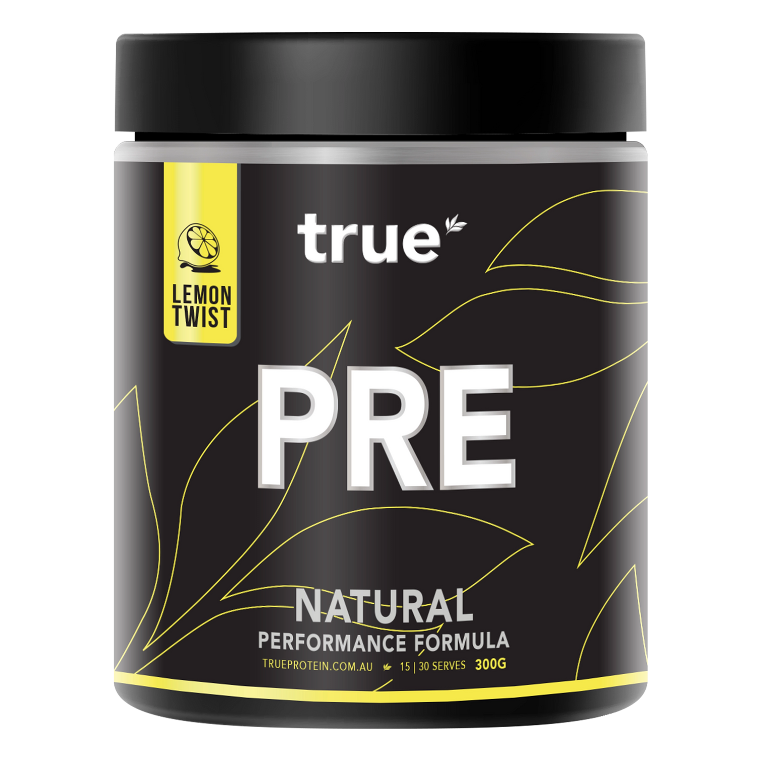 True Pre Lemon Twist performance formula container.
