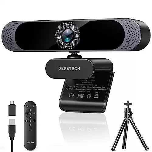 DEPSTECH 4K Webcam, Ultra HD 1/2.55'' Sony Sensor, 3X Digital Zoom, Dual Noise-Canceling Microphones, Remote Control, Auto Focus, Streaming Webcam for PC, Mac, Laptop, Video Call, Zoom, Skyp...